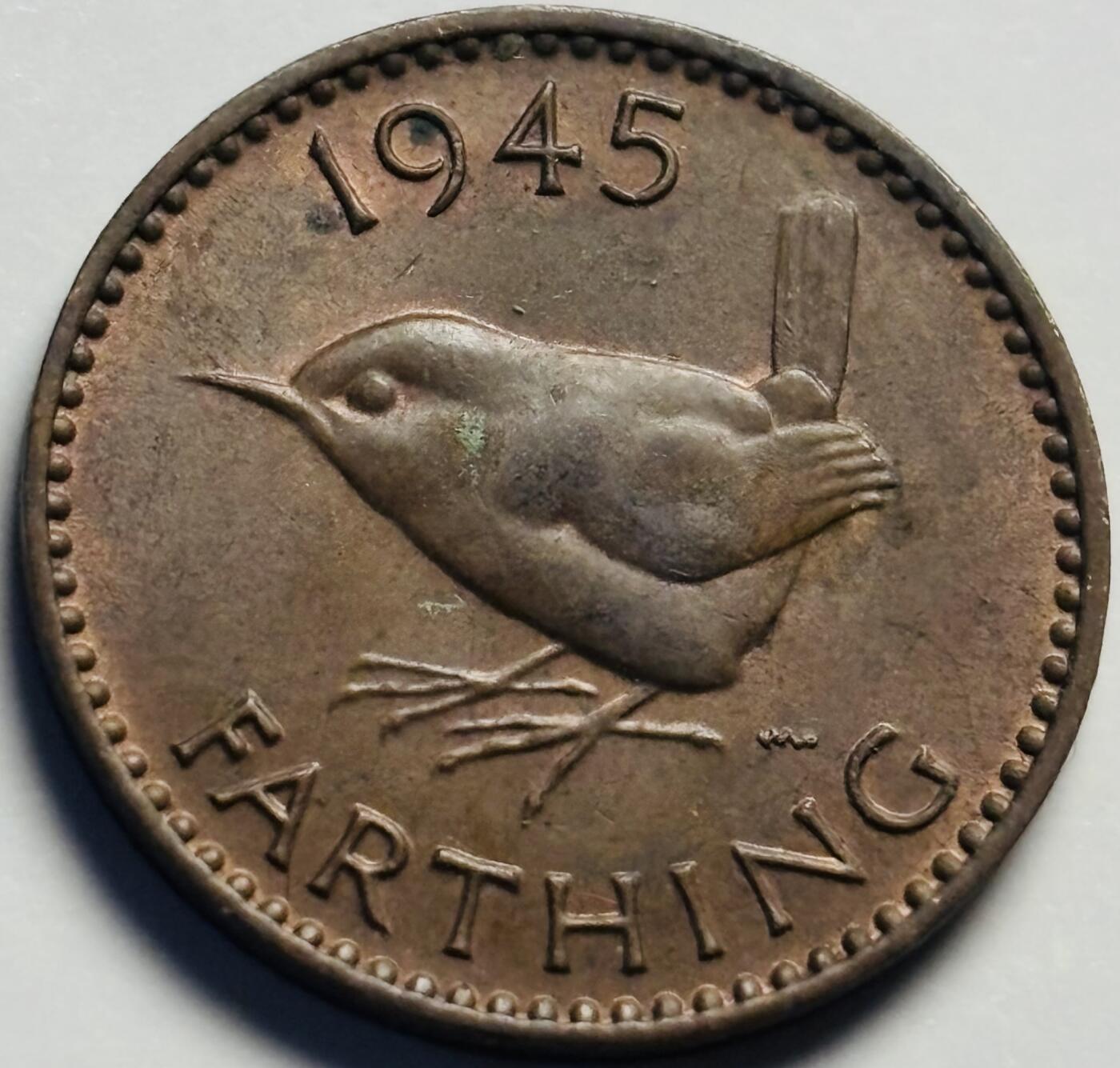 文馨钱币收藏第 233 场 带铜光色美品 1945 年英国乔治六世版法新铜币