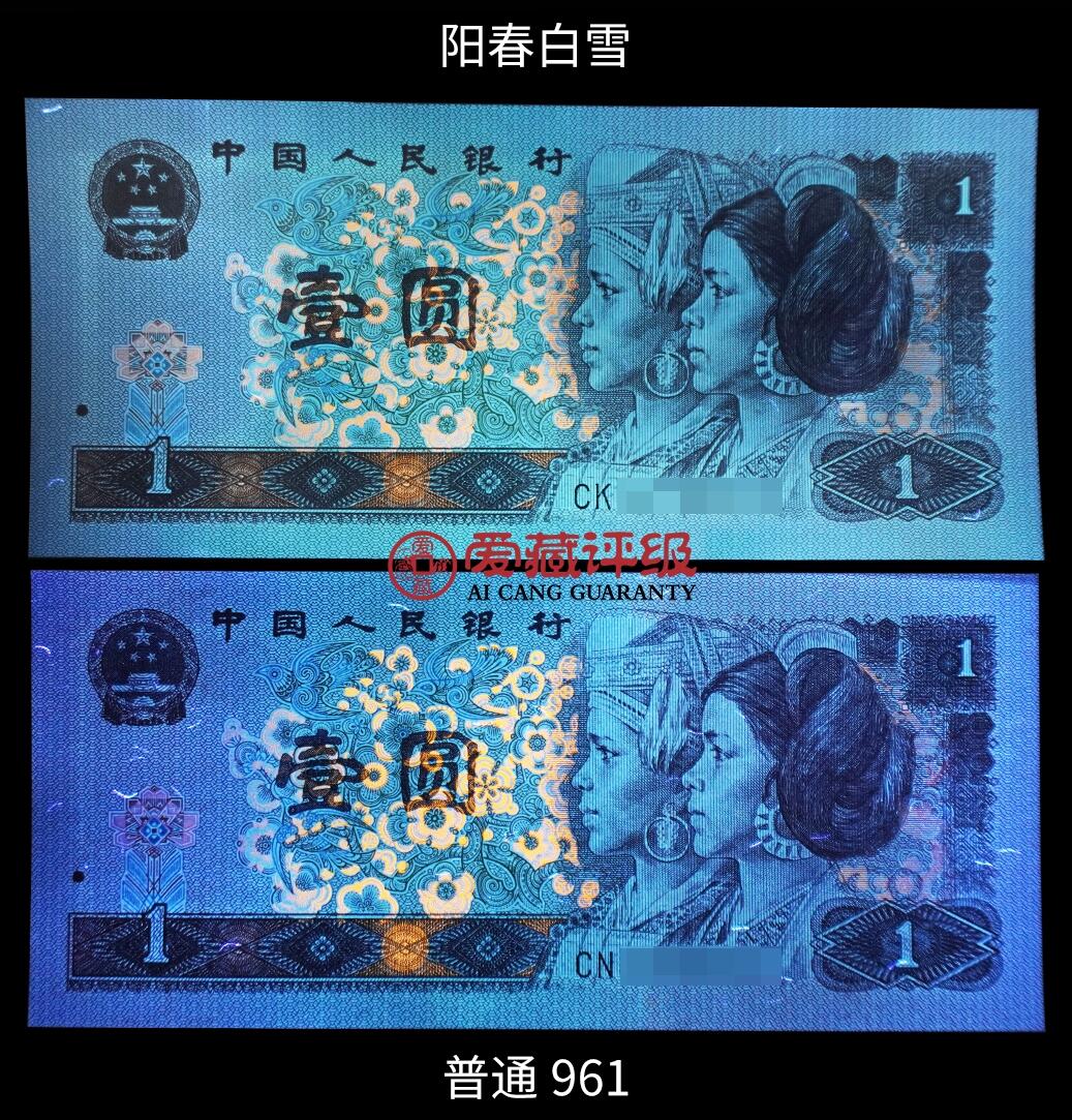 1996年壹圆阳春白雪荧光品种倒置号，爱藏严评66E，全网仅28张！稀少豹子身+倒置号，稀少品种，按图发货！