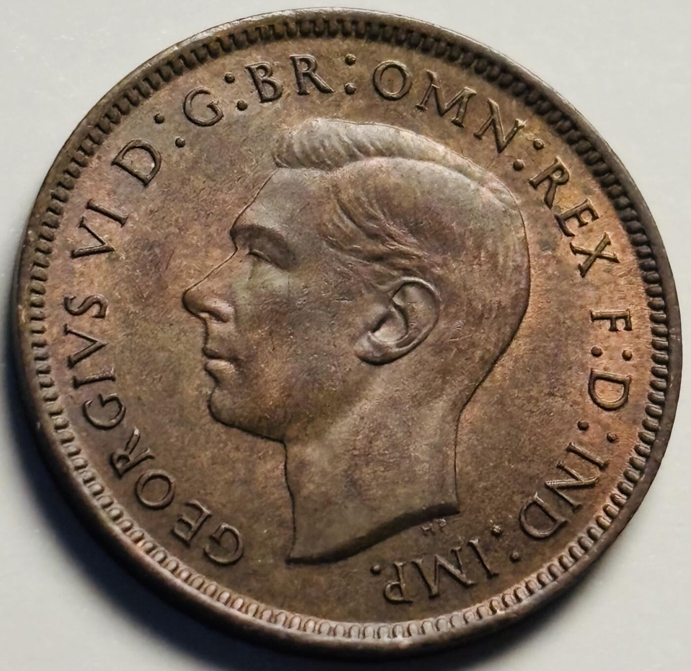 文馨钱币收藏第 233 场 铜光色美品 1942 年英国乔治六世版法新铜币