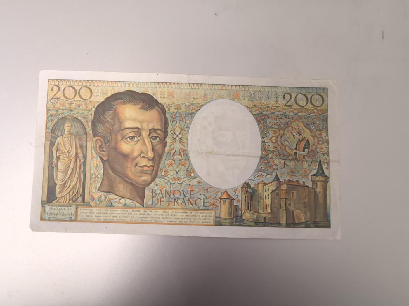 收藏联盟Quantum Auction 第414期拍卖 @征集拍品 长期供货可享分佣福利 1983年法国200法郎 孟德斯鸠 xf品