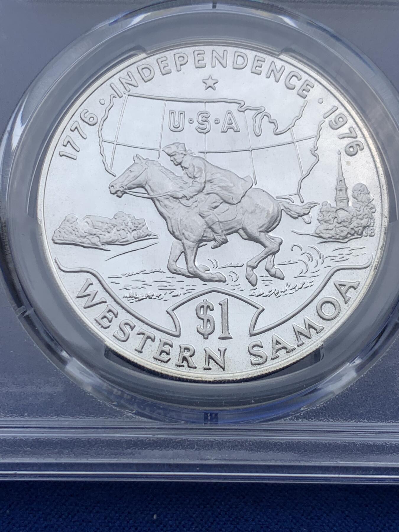 《竞宝斋》第367场 周日，周一 2场连拍 （全场包邮） PCGS PR68DCAM 萨摩亚1976年1塔拉大银币