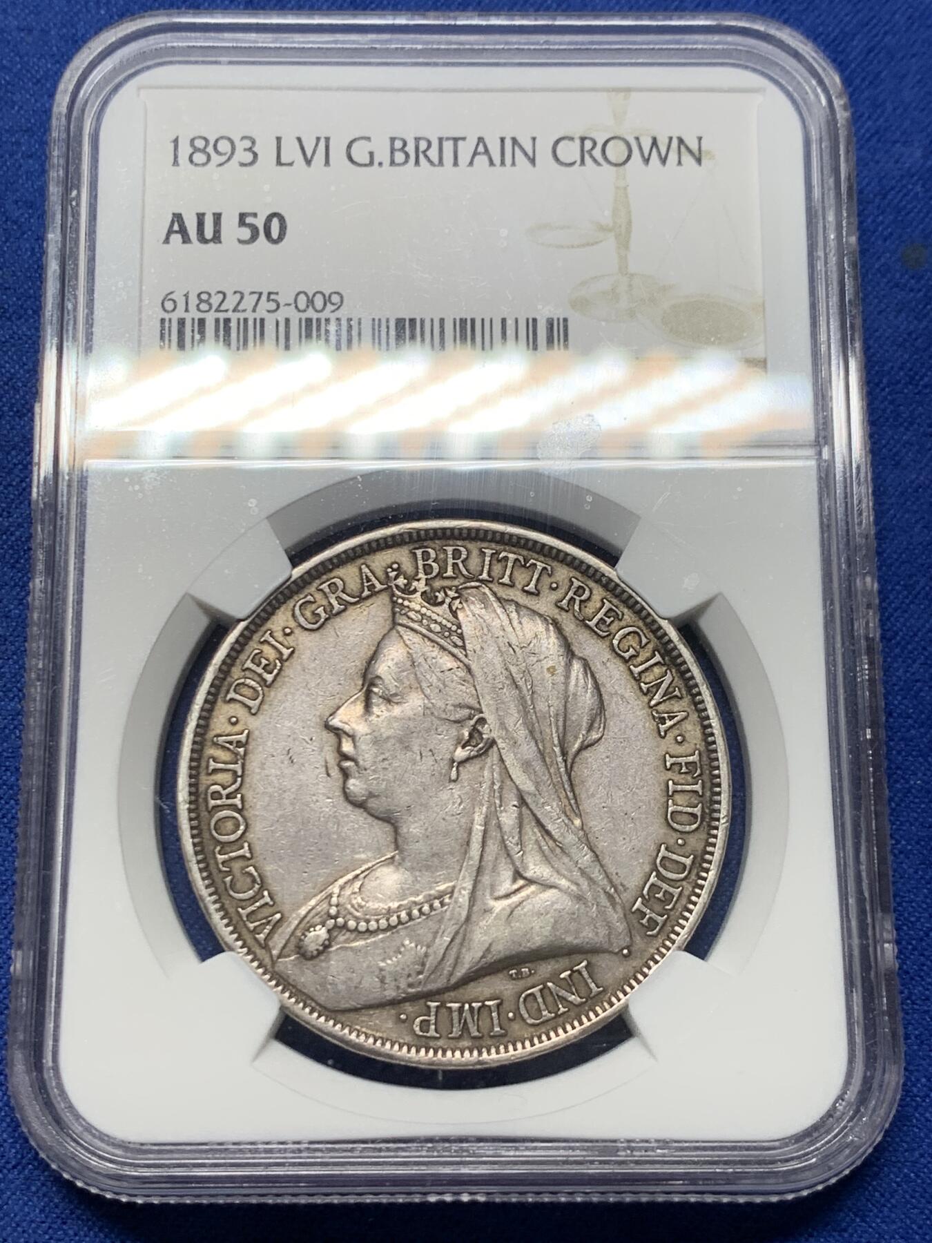 《竞宝斋》第367场 周日，周一 2场连拍 （全场包邮） NGC AU50 英国1893年维多利亚披纱马剑克朗银币 原味 好细节