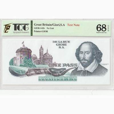 TQG68分，英国德纳罗“莎士比亚”，测试钞，凹印雕刻版，精美单面印刷 - TQG68分，英国德纳罗“莎士比亚”，测试钞，凹印雕刻版，精美单面印刷