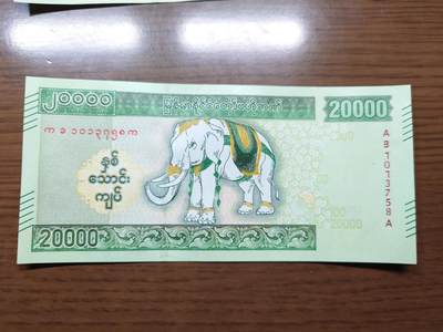 免佣金～1996年巴哈马 1，缅甸白象20000纪念钞，2006挪威100等剩货团购任选 【一口价已售出】2023年缅甸白象20000 纪念钞全新绝品无4尾号758