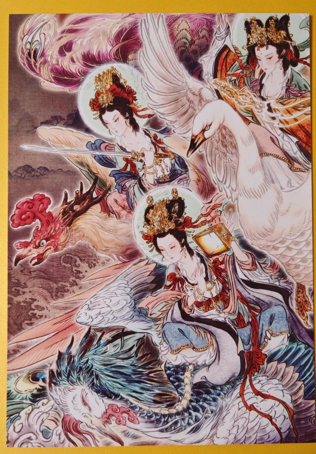 趣卡卡拍No.6期（无佣金免手续费，分享成交有奖） 【A4粗闪】燎原卡牌-彫仙列仙卷--三霄娘娘A4粗闪装饰画（编号127）