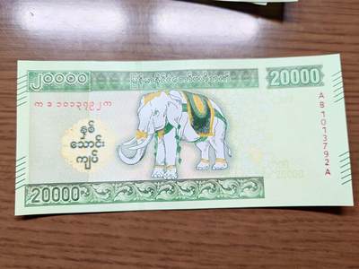 免佣金～1996年巴哈马 1，缅甸白象20000纪念钞，2006挪威100等剩货团购任选 2023年缅甸白象20000 纪念钞全新绝品无4尾号792