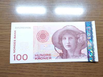 免佣金～1996年巴哈马 1，缅甸白象20000纪念钞，2006挪威100等剩货团购任选 2006年挪威100克朗 全新绝品无47尾号926