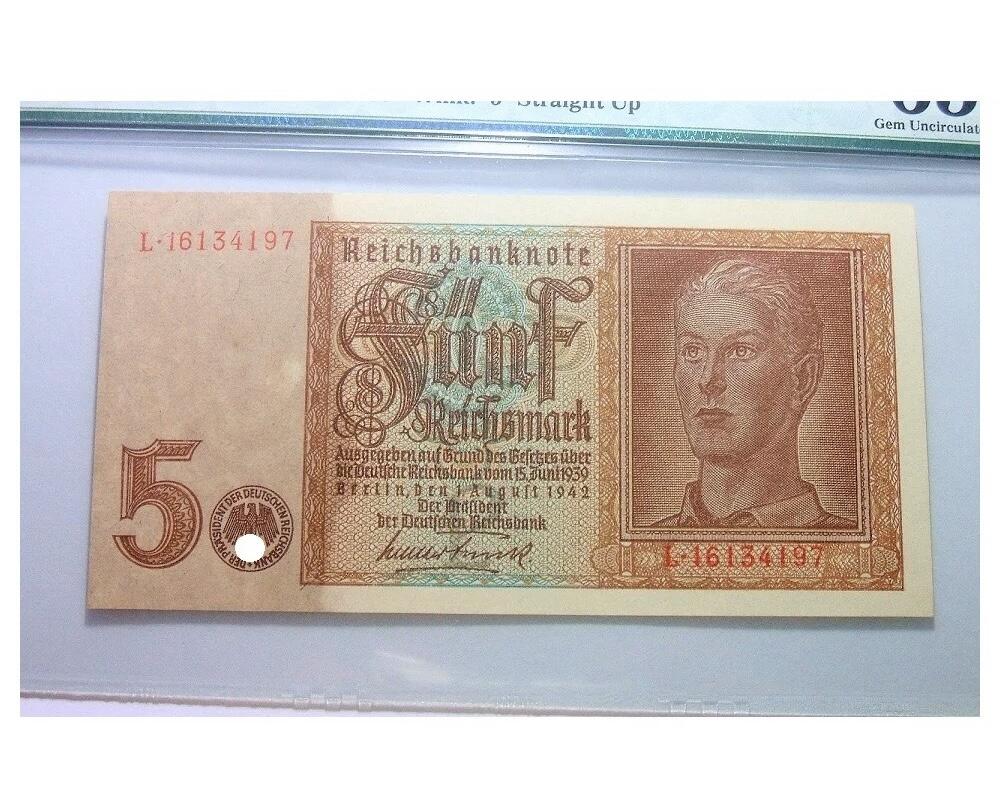 PMG MS65 德第三帝国国1942年青年头像5马克 全新原光挺版