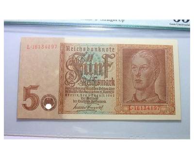 PMG MS65 德第三帝国国1942年青年头像5马克 全新原光挺版 - PMG MS65 德第三帝国国1942年青年头像5马克 全新原光挺版