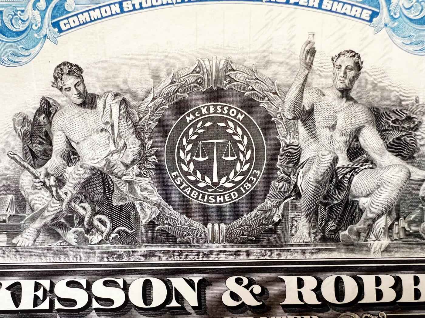 全球领先的医药批发和保健服务巨头世界500强美国麦克森公司MCKESSON早期股票2张美钞公司雕刻版印制- 美钞公司雕刻作品发烧友-
