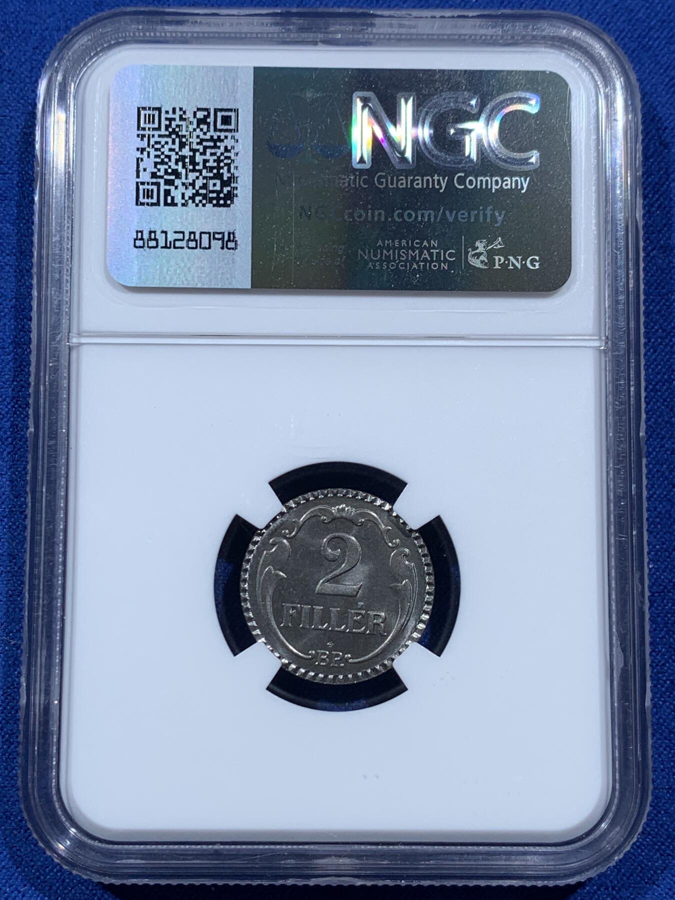 《竞宝斋》第368场 周日，周一 2场连拍 （全场包邮） NGC PF67 匈牙利1942年2F精制币 后铸版