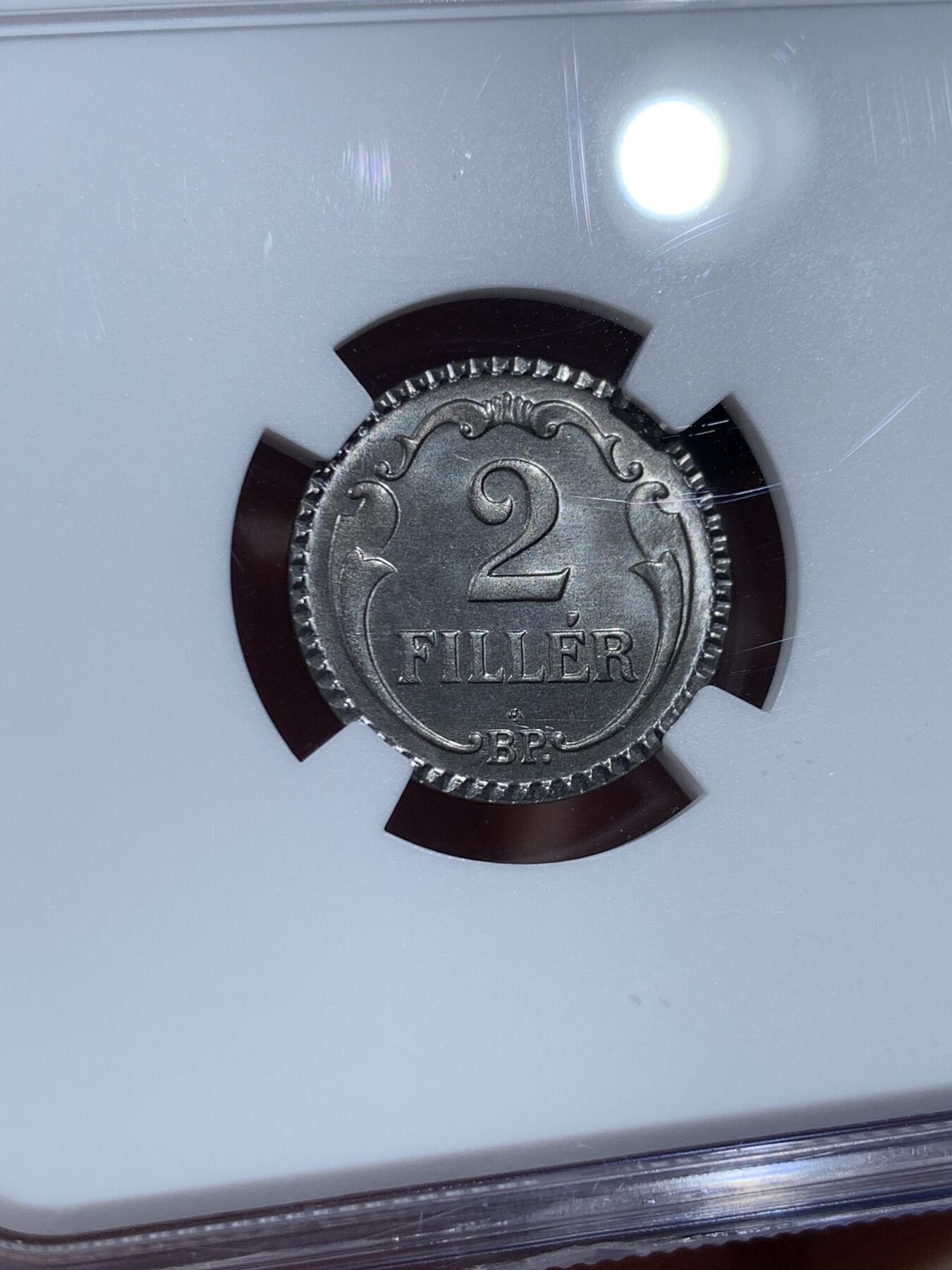 《竞宝斋》第368场 周日，周一 2场连拍 （全场包邮） NGC PF67 匈牙利1942年2F精制币 后铸版