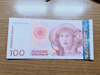 免佣金～1996年巴哈马 1，缅甸白象20000纪念钞，2006挪威100等剩货团购任选 2006年挪威100克朗 全新绝品尾4尾号974