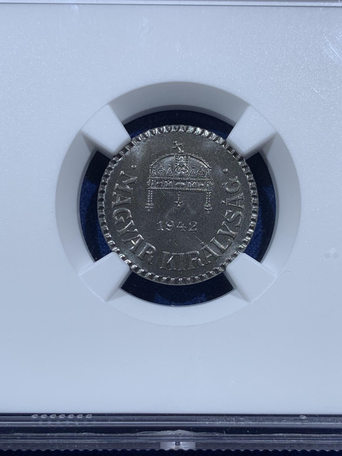 《竞宝斋》第368场 周日，周一 2场连拍 （全场包邮） NGC PF67 匈牙利1942年2F精制币 后铸版