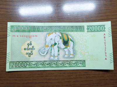 免佣金～1996年巴哈马 1，缅甸白象20000纪念钞，2006挪威100等剩货团购任选 2023年缅甸白象20000 纪念钞全新绝品无4尾号791