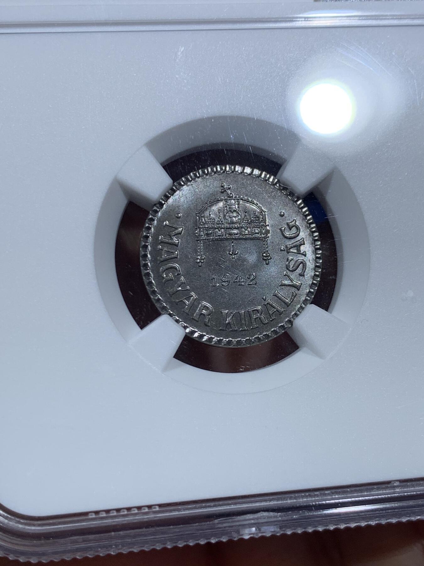 《竞宝斋》第368场 周日，周一 2场连拍 （全场包邮） NGC PF67 匈牙利1942年2F精制币 后铸版