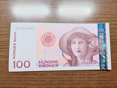 免佣金～1996年巴哈马 1，缅甸白象20000纪念钞，2006挪威100等剩货团购任选 2006年挪威100克朗 全新绝品无47尾号963