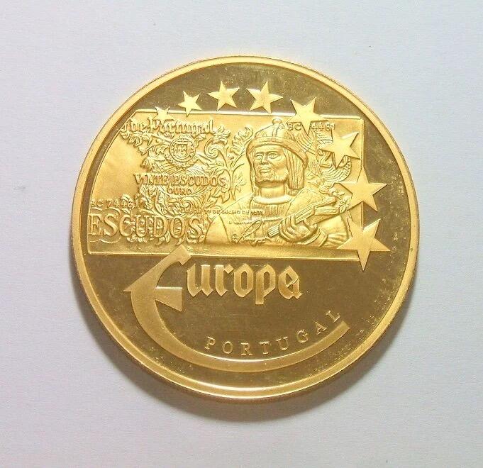 葡萄牙2003年 埃斯库多被欧元取代 高浮雕精制大镀金章 40MM