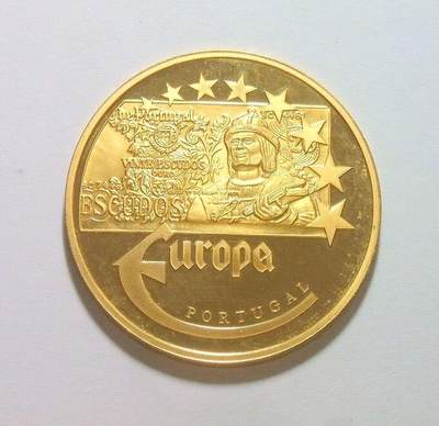 葡萄牙2003年 埃斯库多被欧元取代 高浮雕精制大镀金章 40MM - 葡萄牙2003年 埃斯库多被欧元取代 高浮雕精制大镀金章 40MM