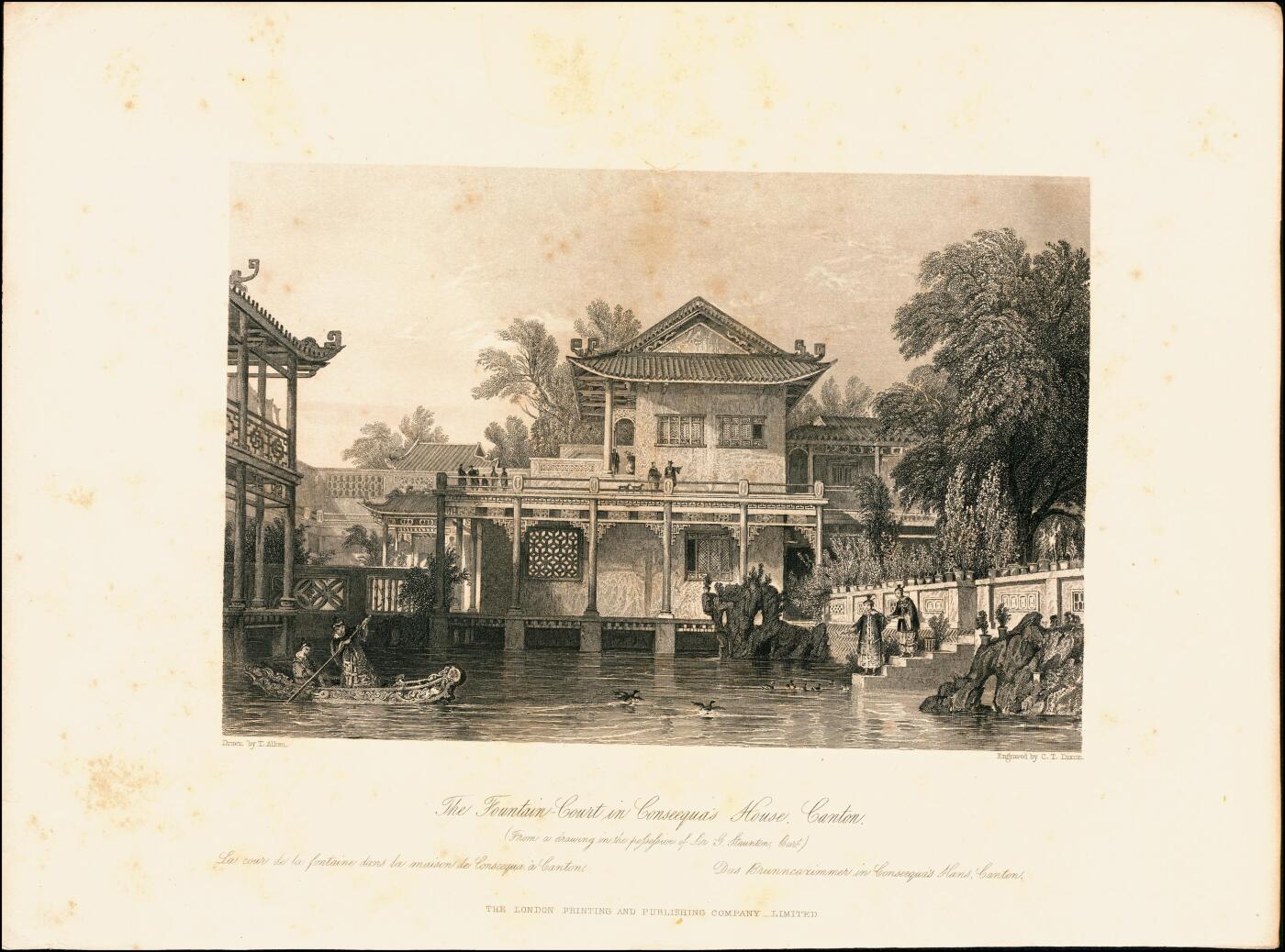 宜和2025春季纸钞场 纸币雕刻版印样，原作为金属版画，选自英国建筑师、插画设计家阿罗姆Thomas Allom（1804-1872）的画册——《CHINA ILLUSTRATED/画说中华帝国城市》，画面为一代粤商潘长耀（十三行之丽泉行话事人）的别墅宅院，曾被英国华德路公司作为中国垦业银行纸币的主图采用，潘氏是第一位状告美商的中国商人，亦是第一位写信给当时的美国总统麦迪逊寻求沟通的中国银行家。