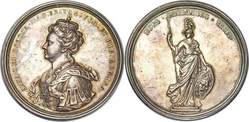 1707年英国银章，英格兰与苏格兰的联合，直径7cm。