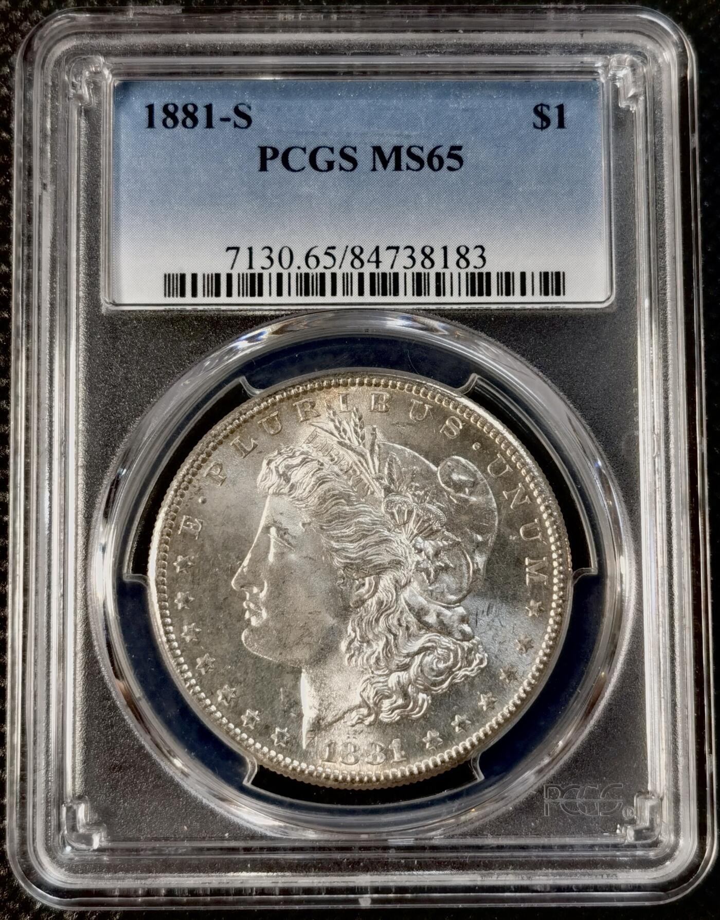 “银华永恒·摩根之光” 甄臻铺-摩根专场（第11期）送拍享返佣金等优惠多多 PCGS-MS65 1881年S版摩根，地板类精致