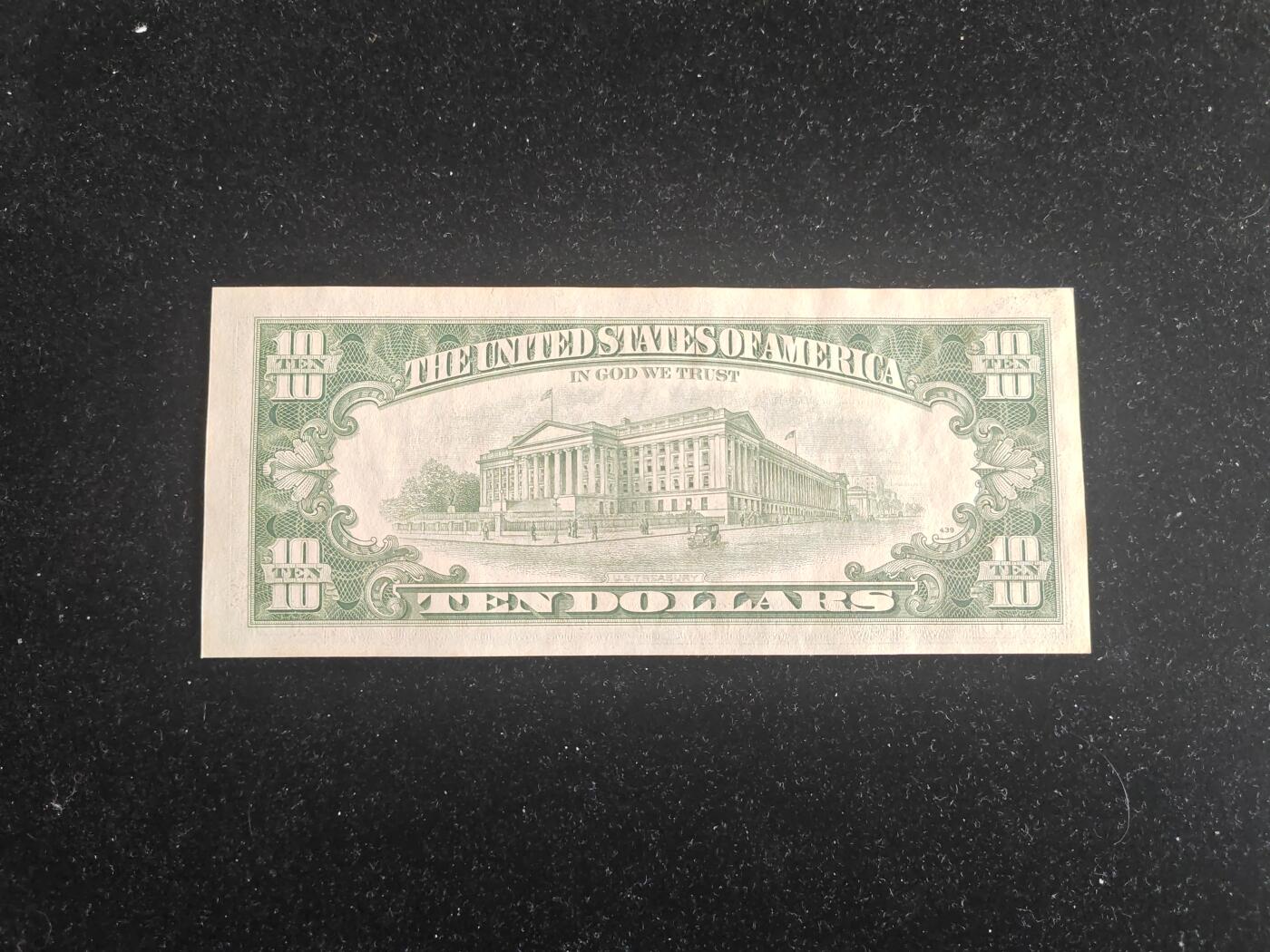美国纸币 1988年 小头版10美元 无47 UNC 票面轻微发黄