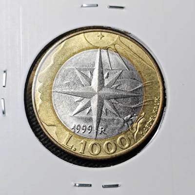 KK钱币收藏小铺 257场 2月预留时间 周末发货 -  1999圣马力诺1000里拉 双色币
