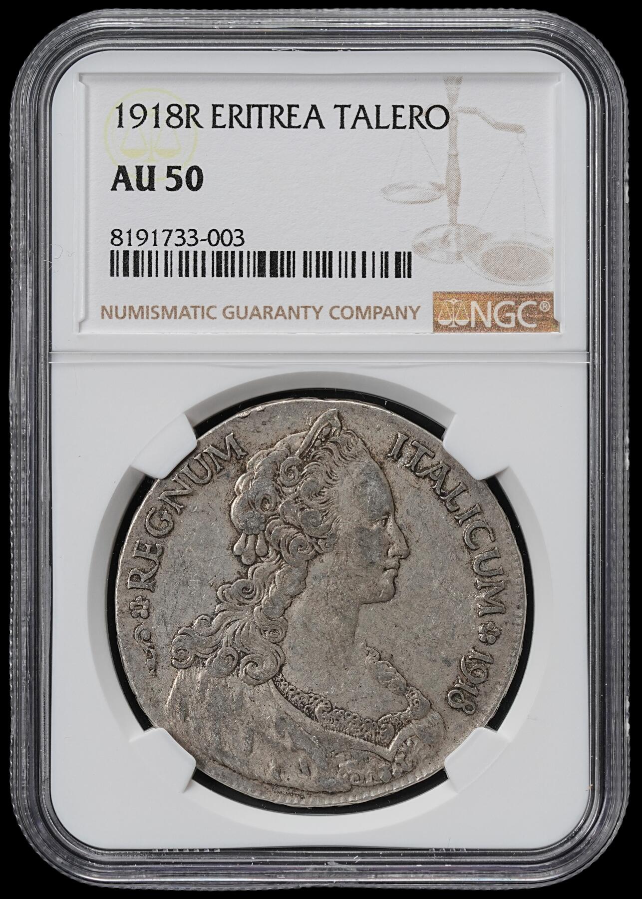 修遠堂世界钱币第六十四期 NGC AU50 1918年意属厄立特里亚1泰勒大银币