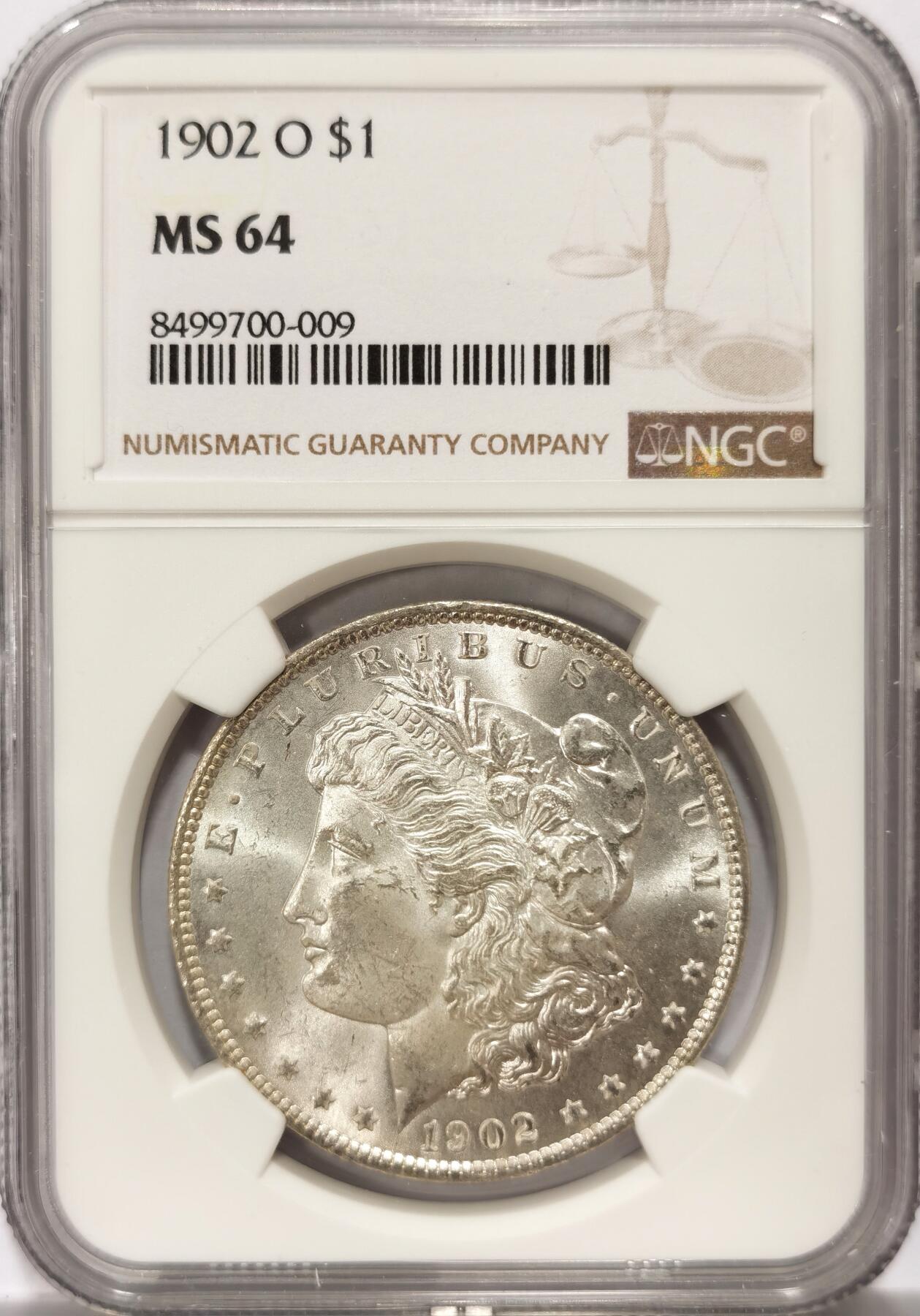 博洋堂世界钱币拍卖第117期（全场包邮） NGC MS64 美国1902年O版摩根银币，卷拆极品，光度极佳，较少见的年份，收藏级好品。