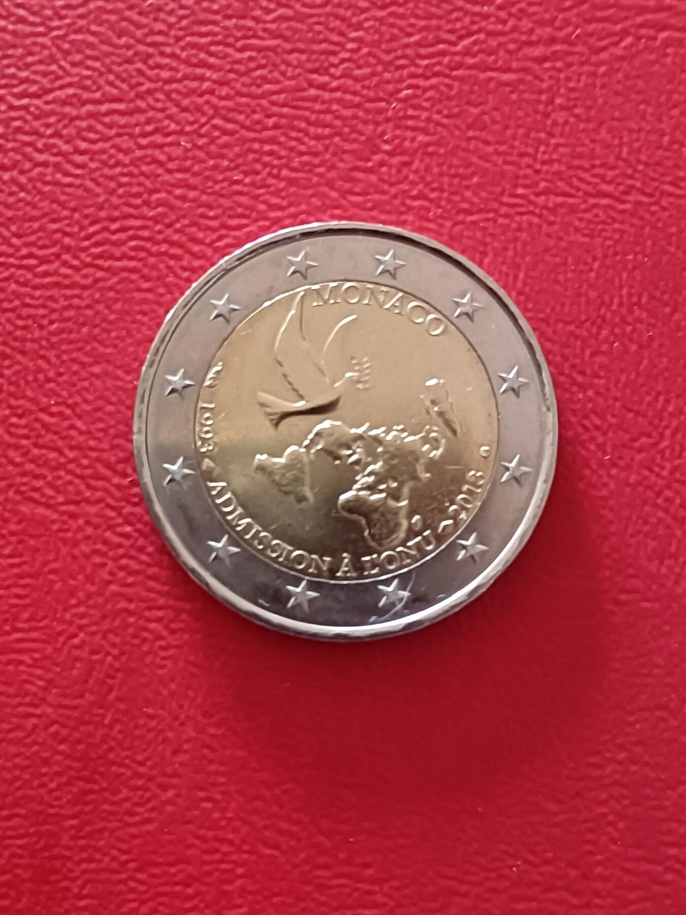 摩纳哥2013年入联20周年2E纪念币，原光卷拆品，详见图片，按图发货。