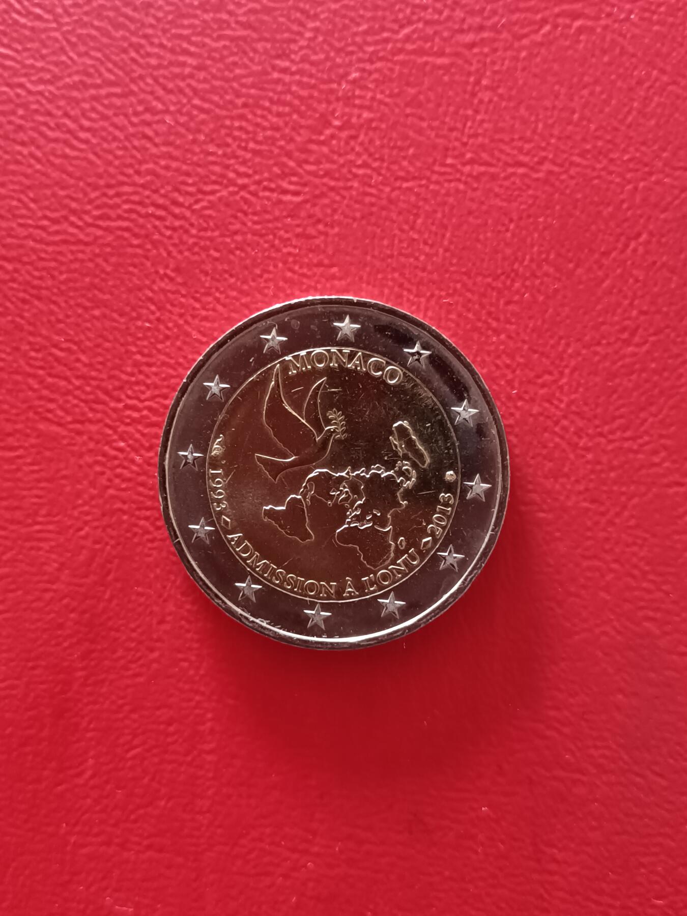 摩纳哥2013年入联20周年2E纪念币，原光卷拆品，详见图片，按图发货。