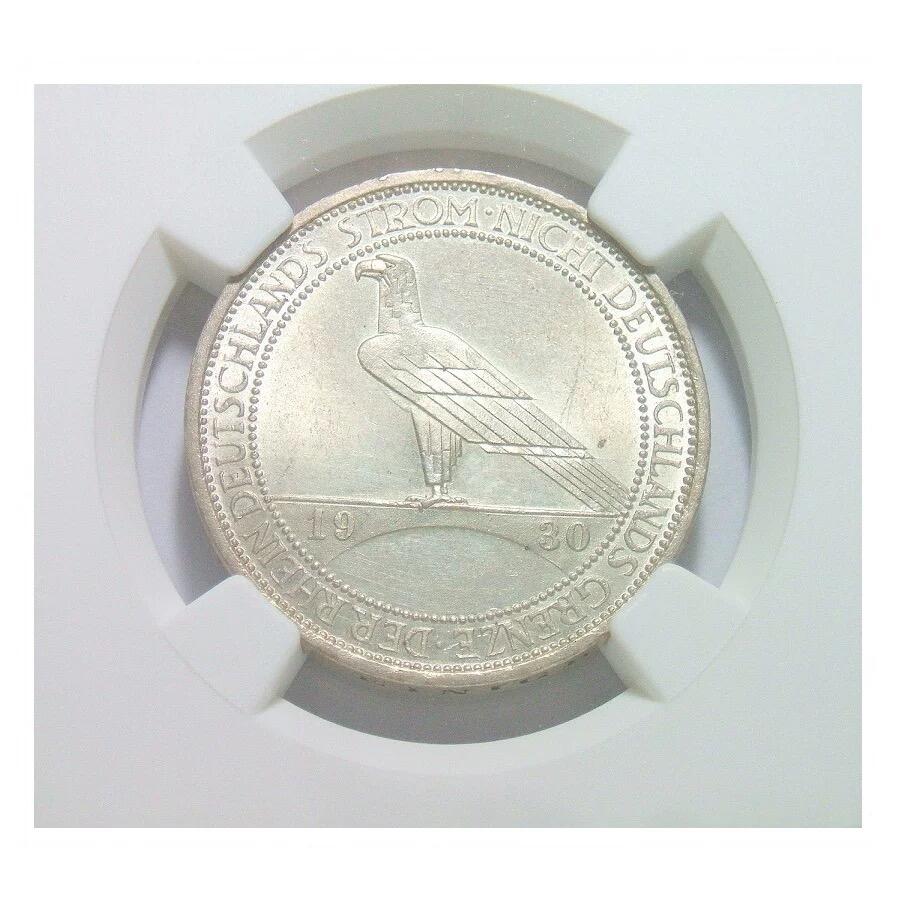 NGC UNC 德国魏玛1930年莱茵解放3马克纪念银币 开卷原光