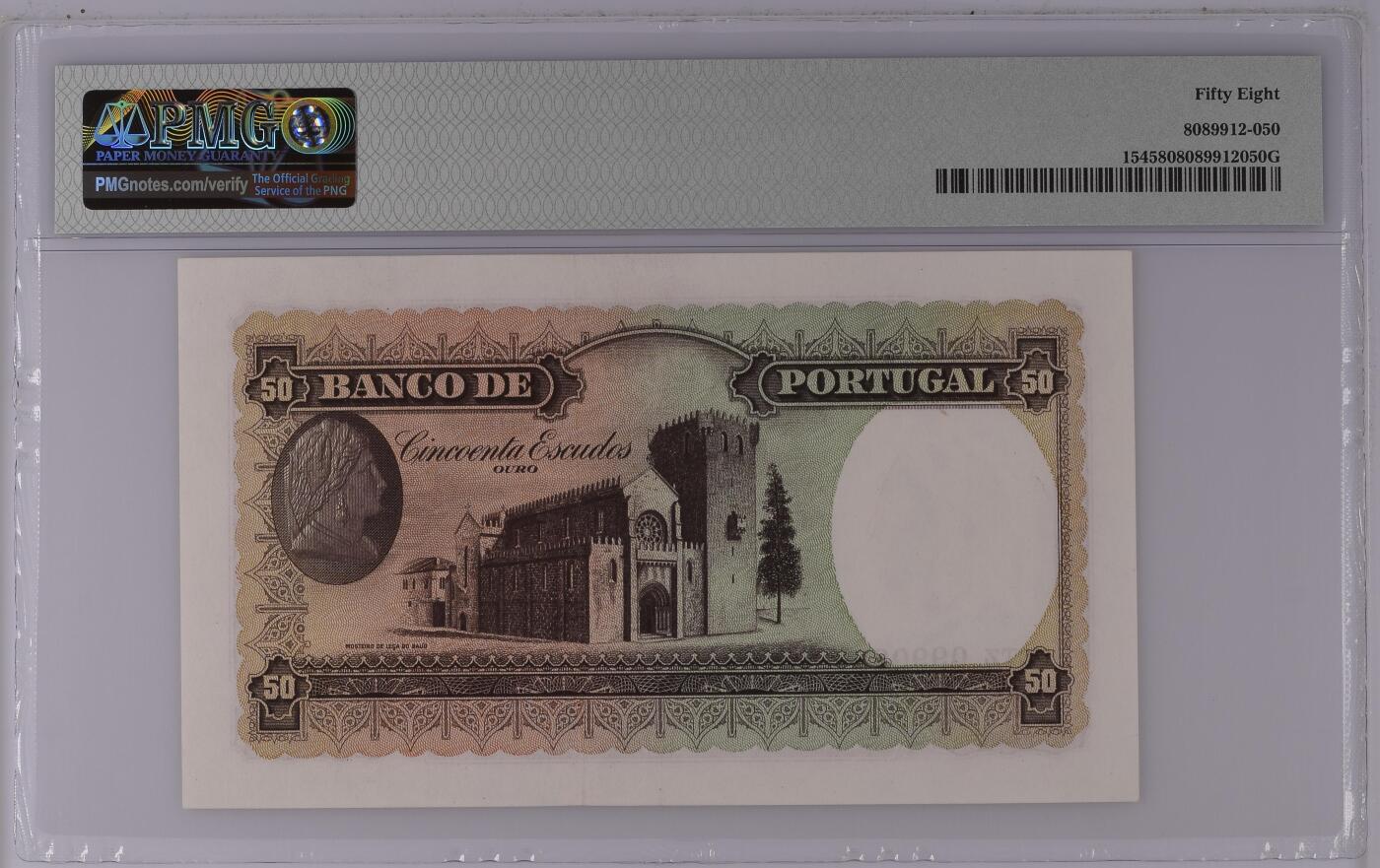 收藏联盟Quantum Auction 第415期拍卖 @征集拍品 长期供货可享分佣福利 1949年葡萄牙50埃斯库多 PMG58 Portugal, Banco de Portugal, 50 Escudos 1941-49 - Printer: BWC