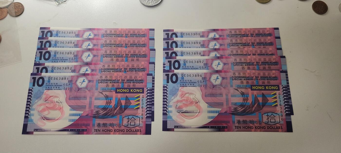 2025第十二期，纸币均有打光 中国香港2012年10元无47标十UNC