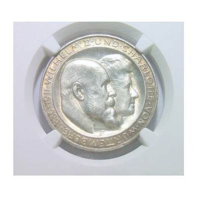NGC UNC 德国符腾堡1911年 威廉二世银婚3马克银币 金色包浆 开卷原光 - NGC UNC 德国符腾堡1911年 威廉二世银婚3马克银币 金色包浆 开卷原光