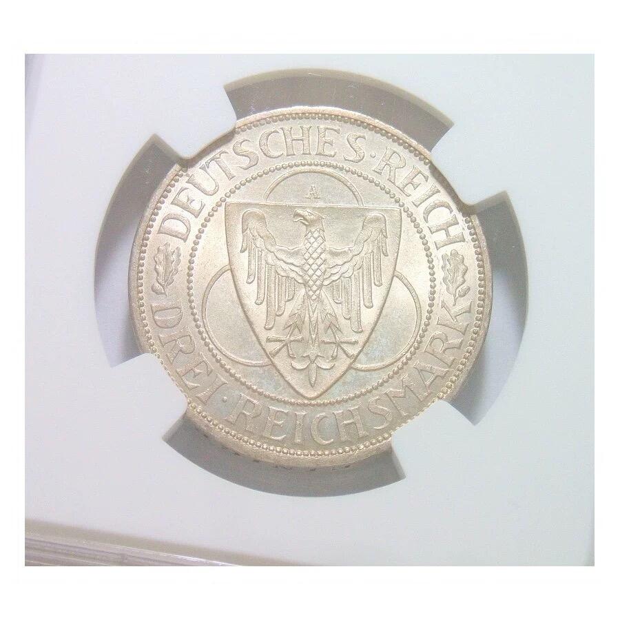 NGC UNC 德国魏玛1930年莱茵解放3马克纪念银币 开卷原光