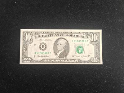 美国纸币 1995年 小头版 10美元 无47 UNC 紫光下轻微潮斑 - 美国纸币 1995年 小头版 10美元 无47 UNC 紫光下轻微潮斑