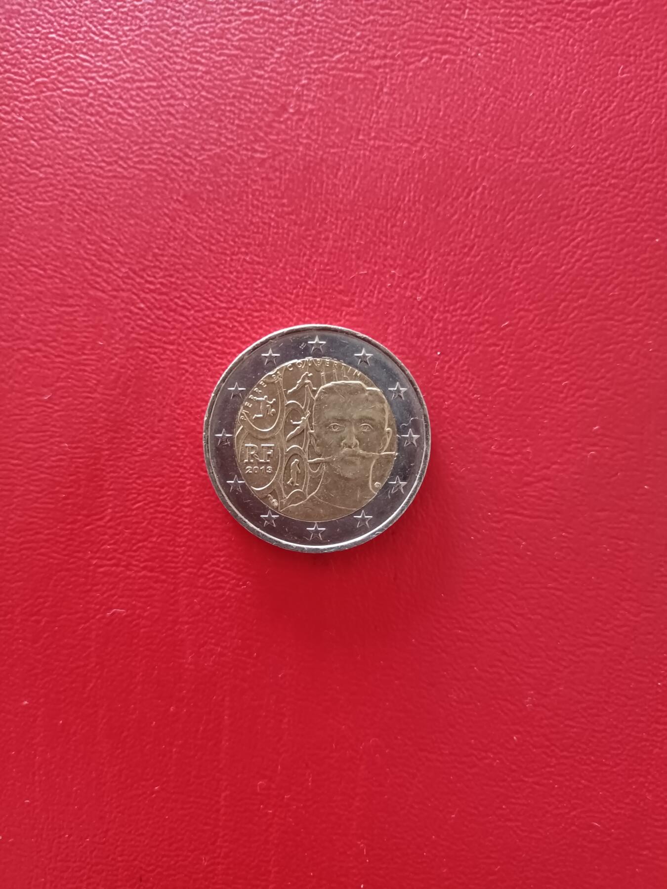 法国2013年顾拜旦诞辰150周年2E纪念币，原光卷拆品，详见图片，按图发货。