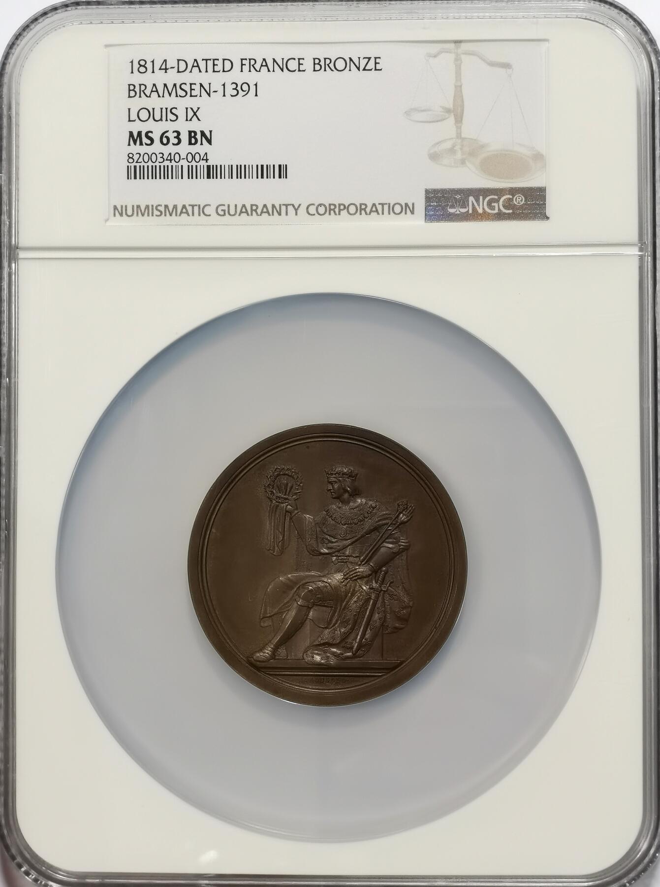 博洋堂世界钱币拍卖第117期（全场包邮） NGC MS63BN 路易9世纪念大铜章，1814年原铸大章，50mm极其稀有的冠军分！