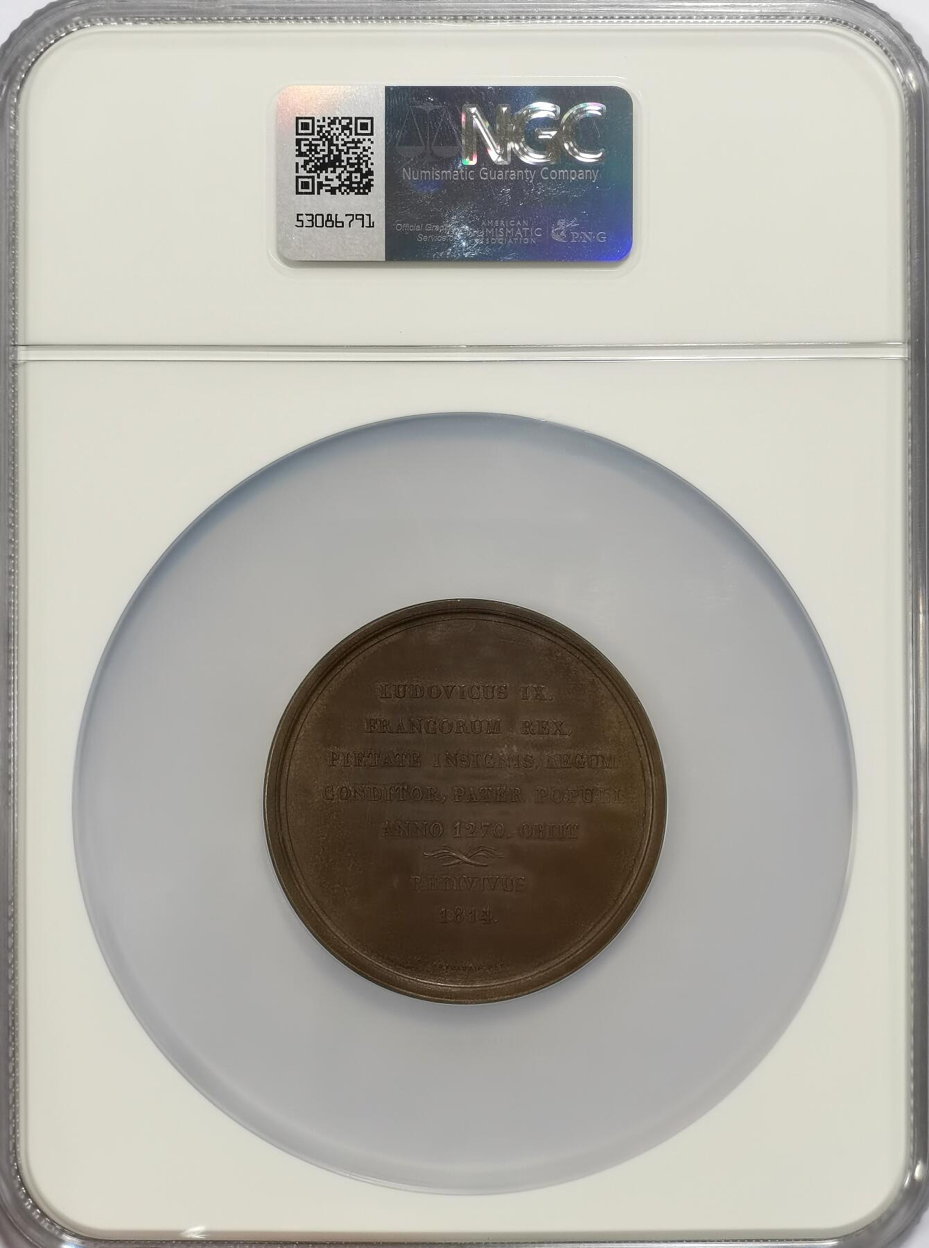 博洋堂世界钱币拍卖第117期（全场包邮） NGC MS63BN 路易9世纪念大铜章，1814年原铸大章，50mm极其稀有的冠军分！