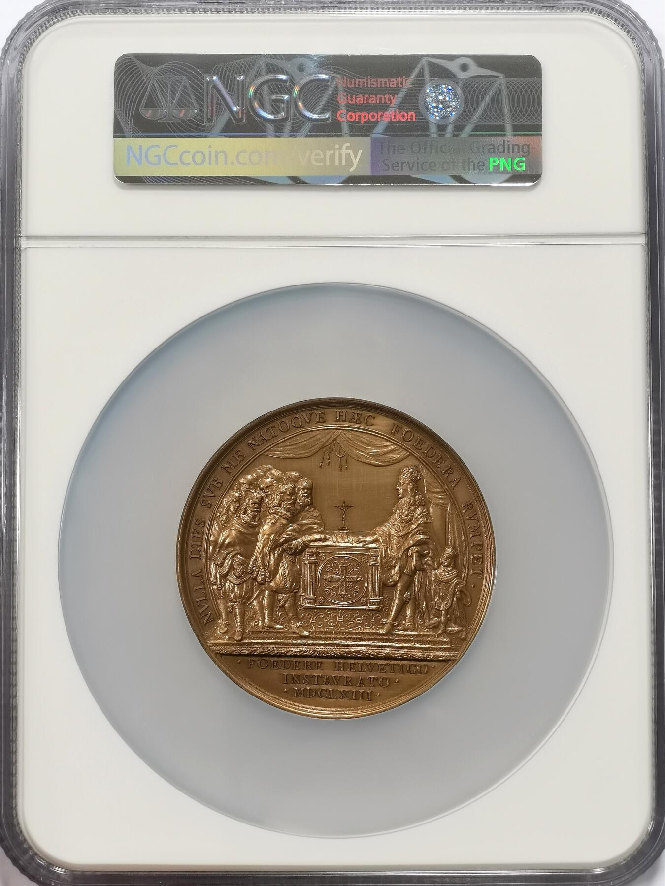 博洋堂世界钱币拍卖第117期（全场包邮） NGC UNC 1663年法国与瑞士联盟纪念章