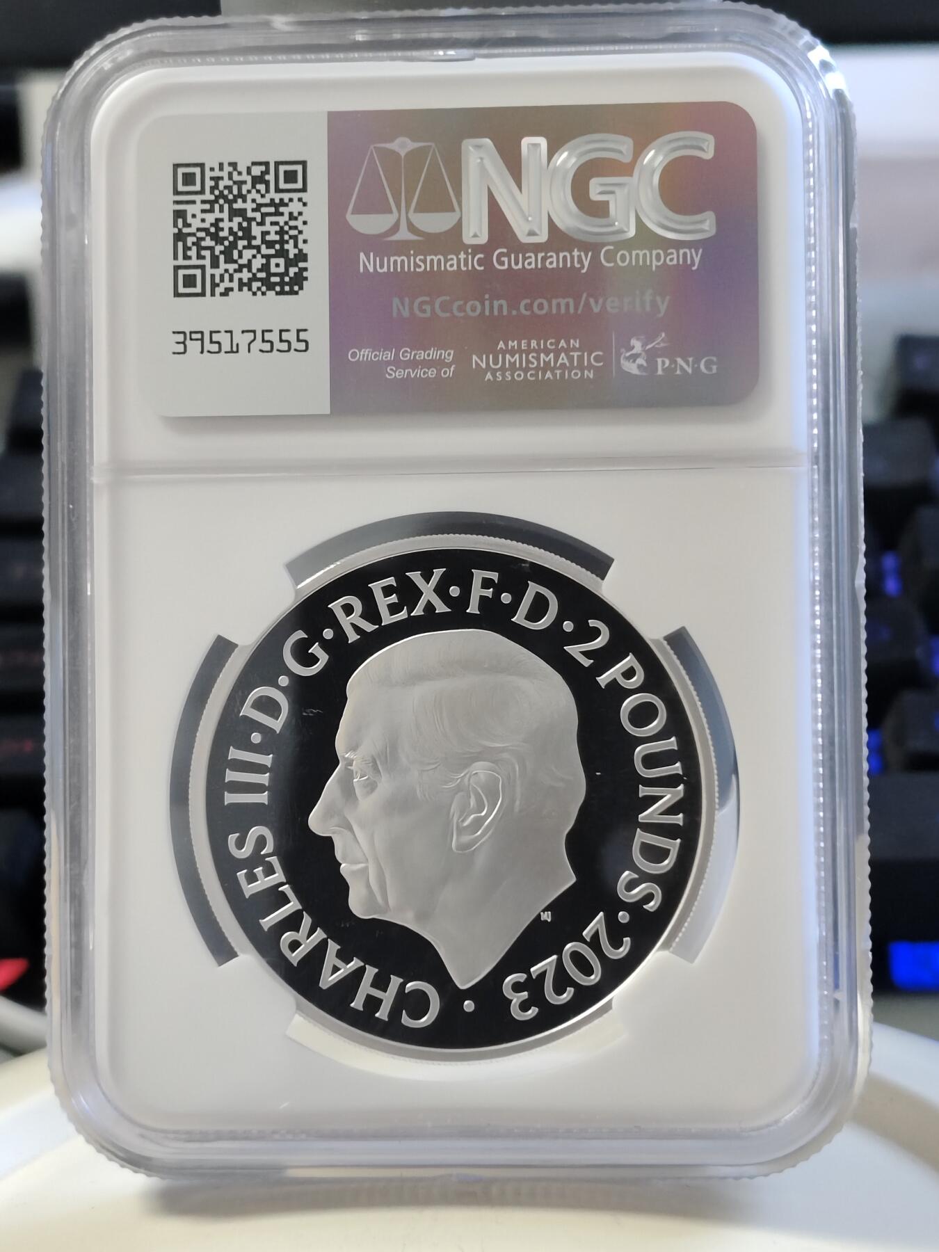 第168期拍卖【长期征集拍品】 英国2023年发行神话和传说系列-梅林2英镑精制纪念银币NGC-PF69原盒证书，999银，1盎司，发行2500枚