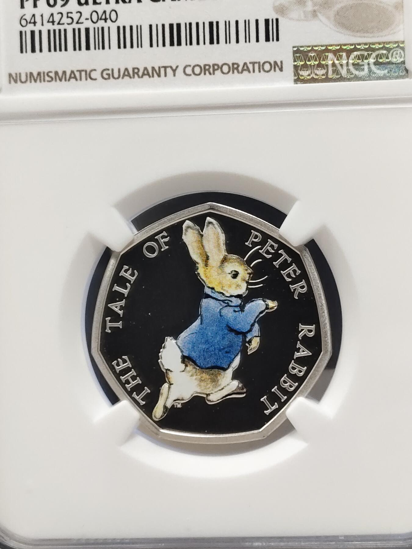 第168期拍卖【长期征集拍品】 英国2017年 彼得兔彩色精制银币NGC-PF69原盒证书， 8克，925银 