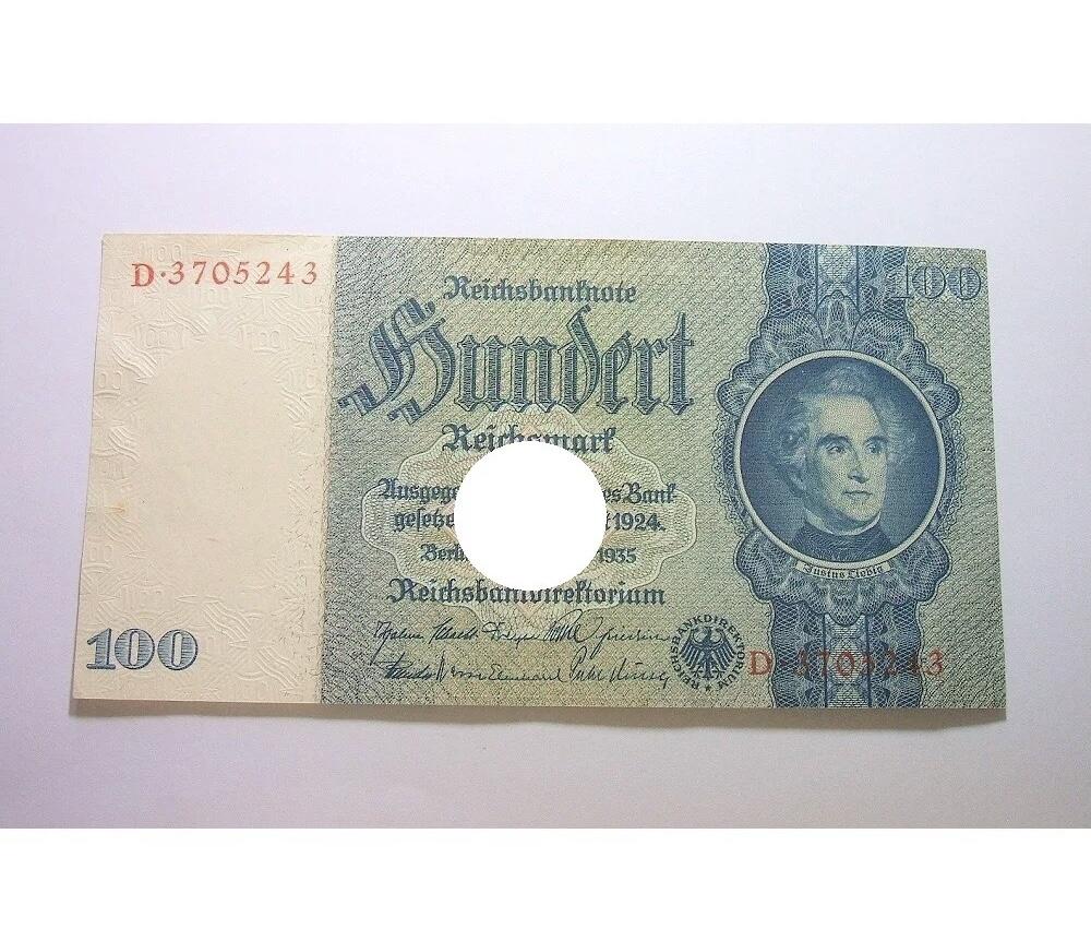 德国第三帝国1935年 化学家李比希100马克 无字母花纹水印 爽品