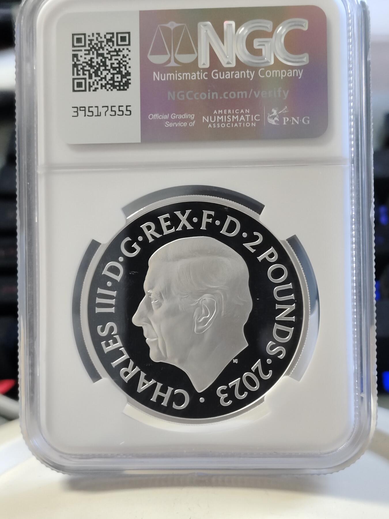 第168期拍卖【长期征集拍品】 英国2023年发行神话和传说系列-梅林2英镑精制纪念银币NGC-PF69原盒证书，999银，1盎司，发行2500枚