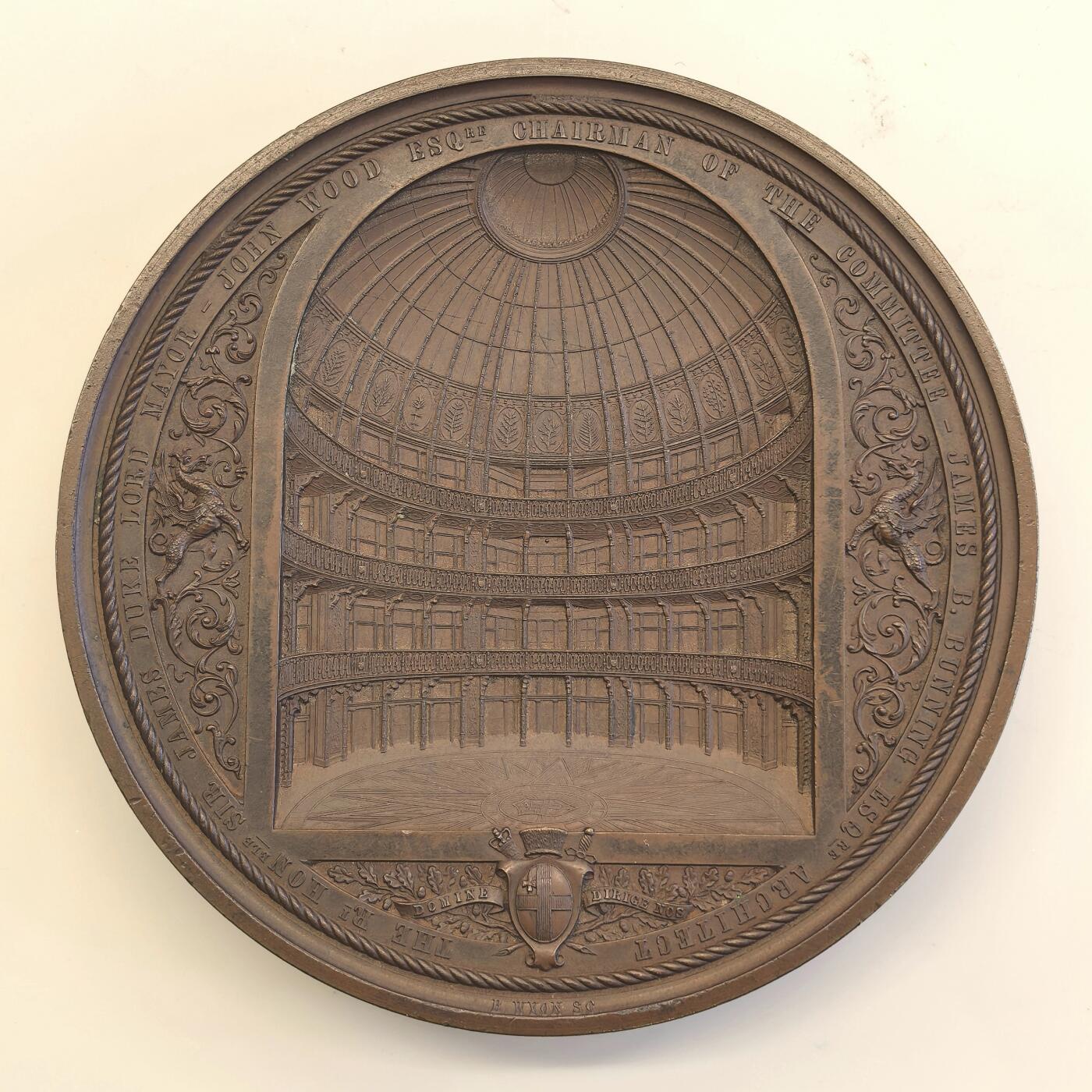 博洋堂世界钱币拍卖第117期（全场包邮） 伦敦金融城系列第06号作品，伦敦金融城煤炭交易所开张纪念铜章。作者本杰明怀恩（benjamin wyon，1802-1858），直径89mm，年份1849年，原盒好品