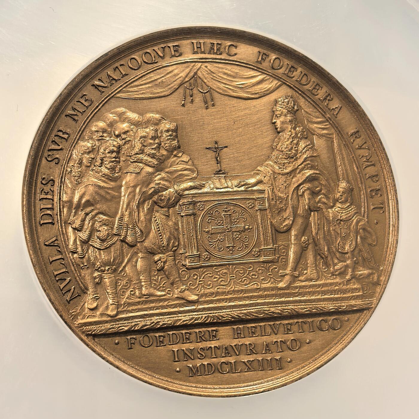 博洋堂世界钱币拍卖第117期（全场包邮） NGC UNC 1663年法国与瑞士联盟纪念章