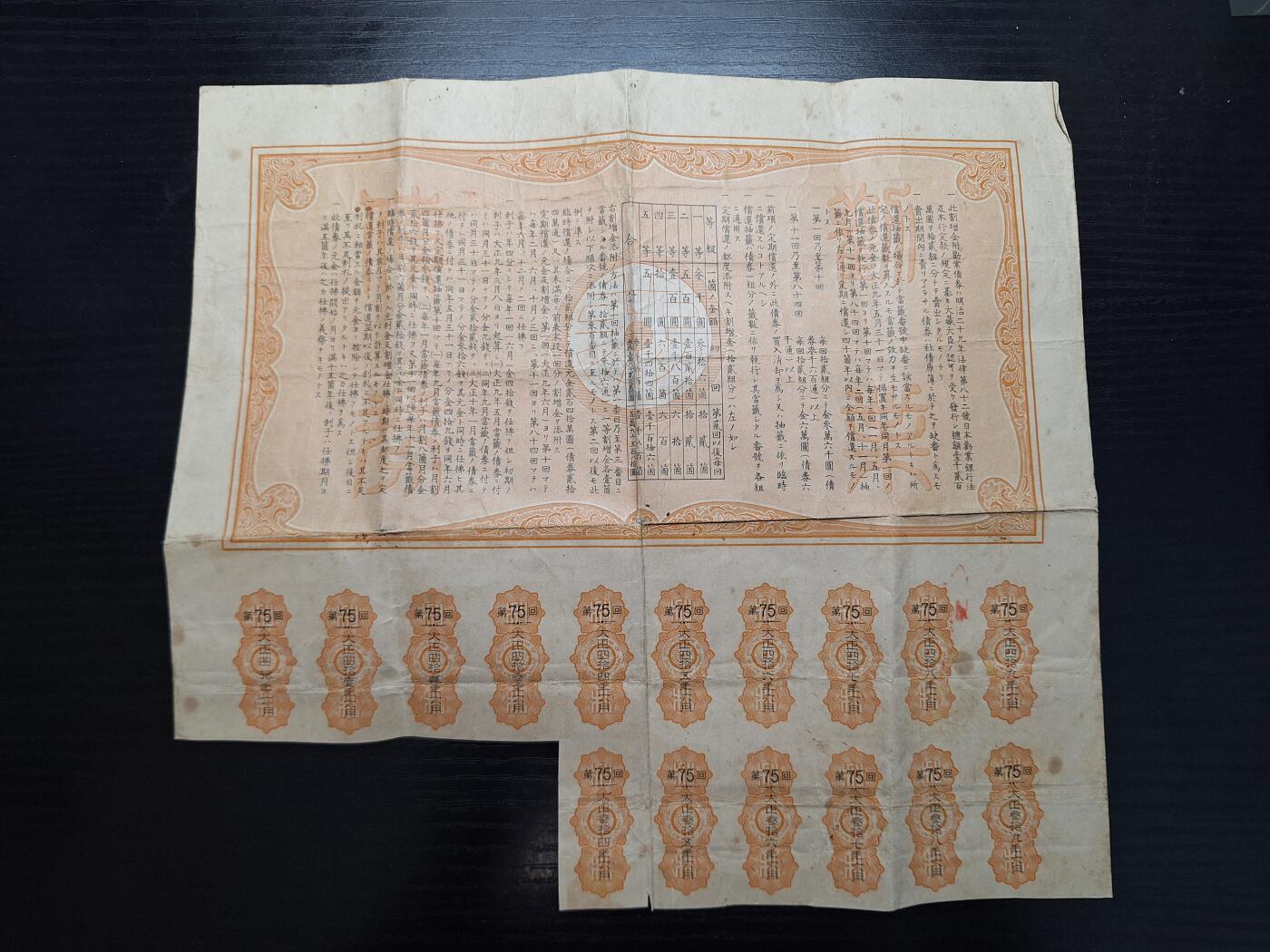 博彦收藏  4月8日 8点钱币专场 日本大正9年劝业银行债券 使用过
