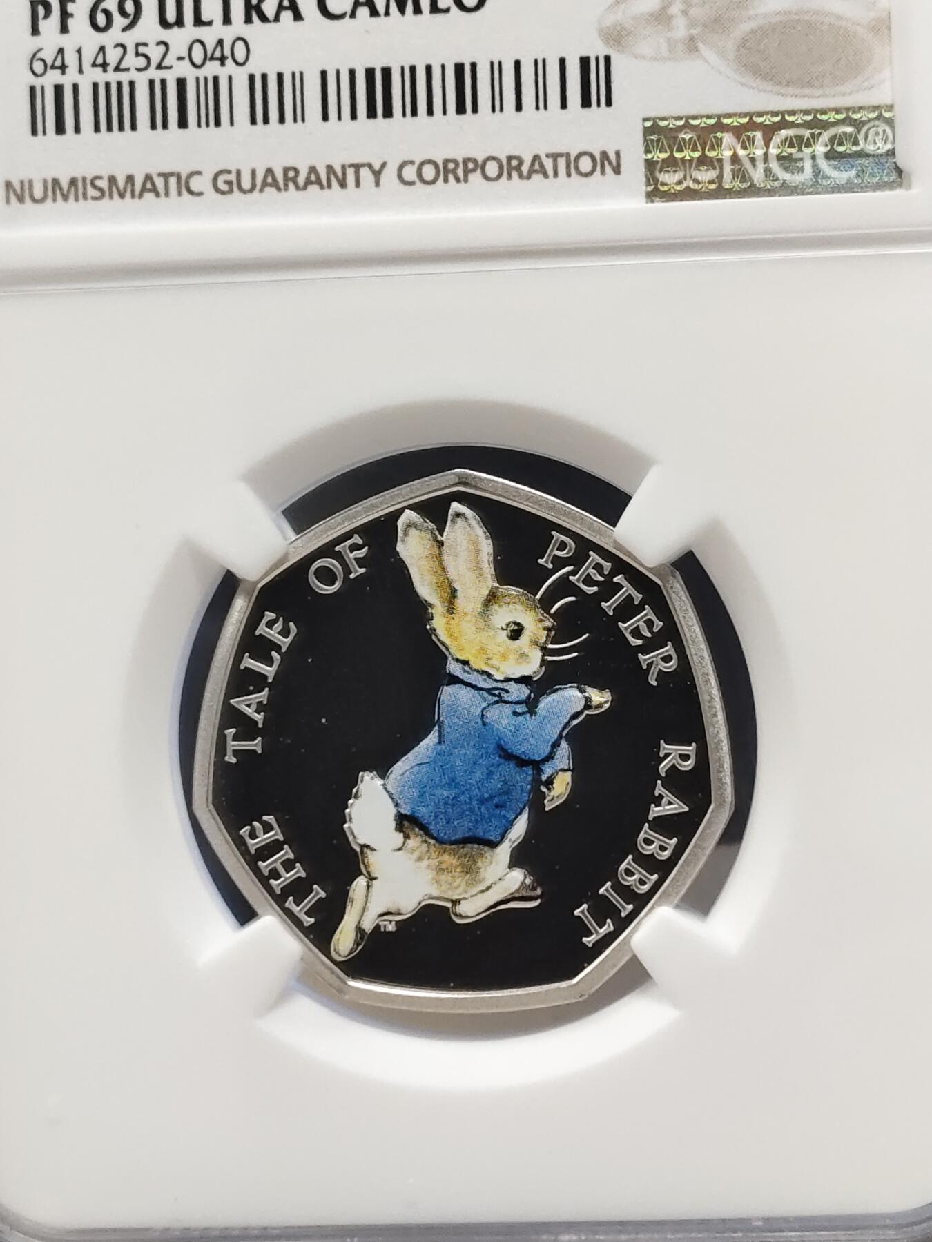 第168期拍卖【长期征集拍品】 英国2017年 彼得兔彩色精制银币NGC-PF69原盒证书， 8克，925银 